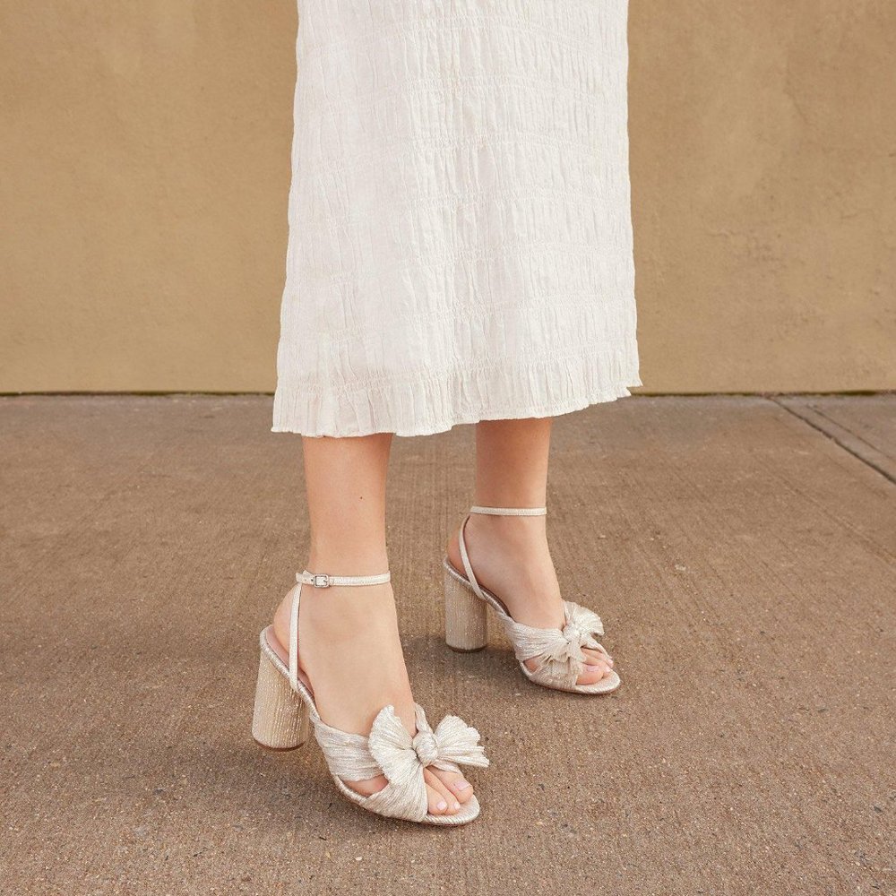 Loeffler Randall Cream Knotted Raffia Block Heel Sandals